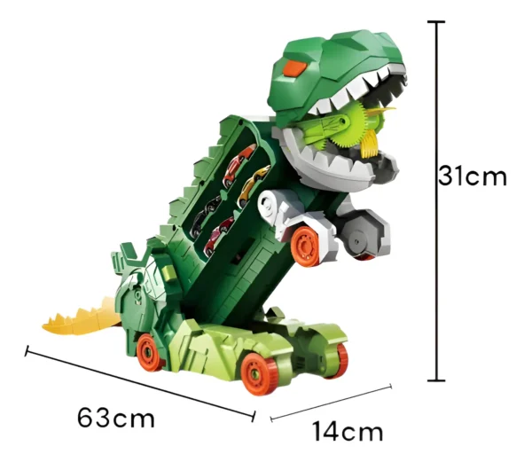 Camión Dinosaurio T-Rex Gigante 2 en 1: Transportador de Autos y Maletín Almacenador