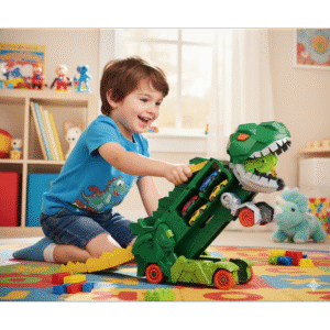 Camión Dinosaurio T-Rex Gigante 2 en 1: Transportador de Autos y Maletín Almacenador